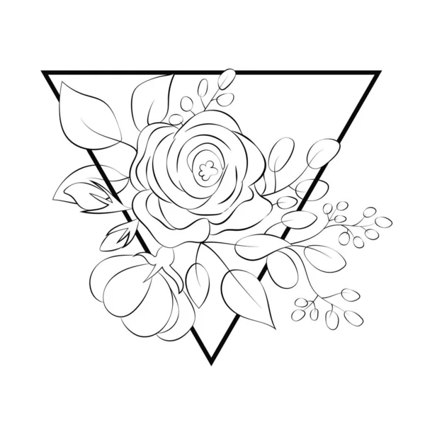 Rose Blomma Triangel Stil Med Linje Konst — Stock vektor