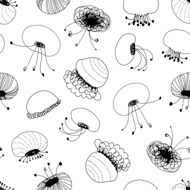 Güzel denizanası, vektör, illüstrasyon ile dikişsiz deniz deseni