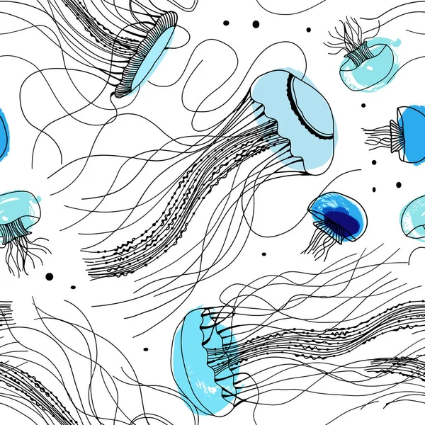 Nahtloses Meeresmuster Mit Schönen Quallen Vektor Illustration — Stockvektor