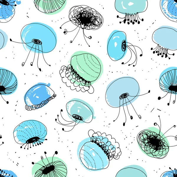 Seamless Marine Pattern Beautiful Jellyfish Vector Illustration — Stock Vector