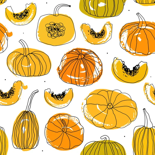 Set Drawn Pumpkins Isolated White Background Vector Illustration — Stock Vector