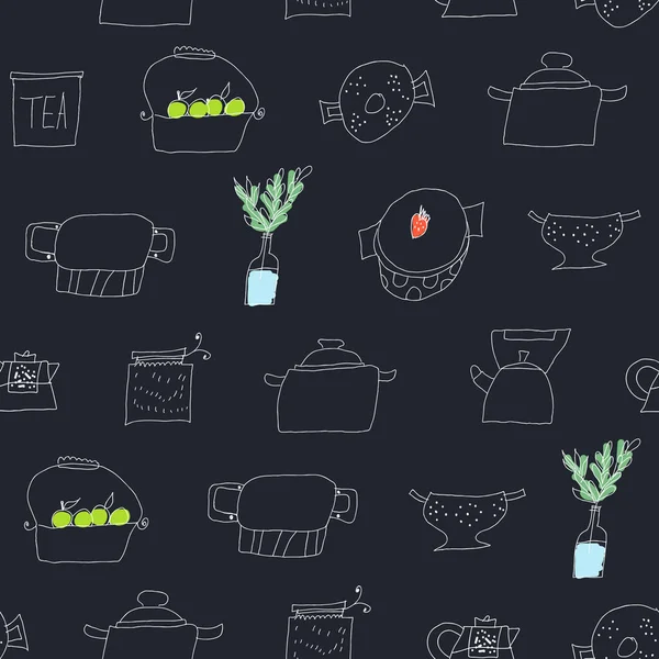 Raccolta Utensili Cucina Disegnati Mano Vettore Illustrazione — Vettoriale Stock
