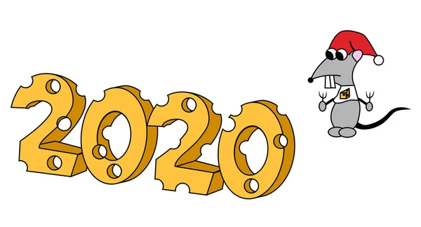 Web2020 en forma de queso con carácter hambriento. Año de la rata. Ilustración aislada — Archivo Imágenes Vectoriales