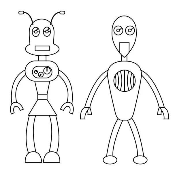 Robot pareja delinear el carácter. Ilustración aislada del vector de stock — Vector de stock