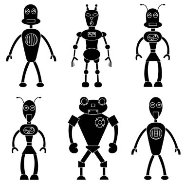 Basit tarzda robotlar ayarlayın. Yalıtılmış vektör illüstrasyonu