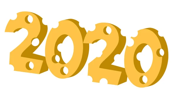 2020 en forma de queso año de la rata. Ilustración vectorial aislada — Archivo Imágenes Vectoriales
