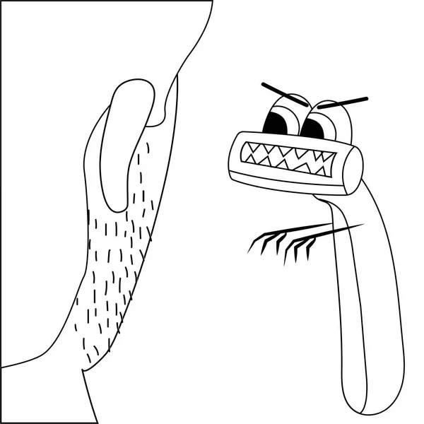 Wütender Rasierer blickt in unrasiertes Gesicht. isolierte Darstellung des Umrissvektors — Stockvektor