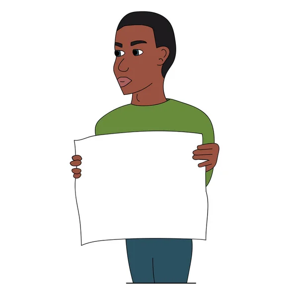 Black man protesting with a poster. Isolated stock vector illustration — Stock Vector