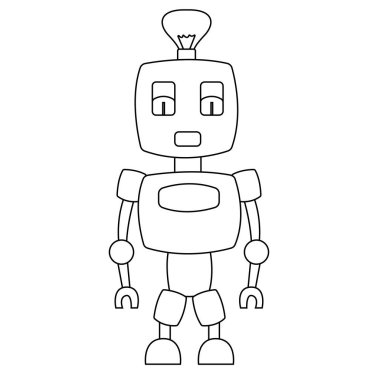 Sevimli oyuncak robot. Yalıtılmış anahat stok vektör illüstrasyon