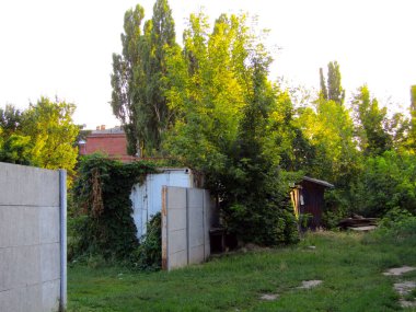 duvarile yarı terk edilmiş yeşil bahçesinde. Fotoğraf