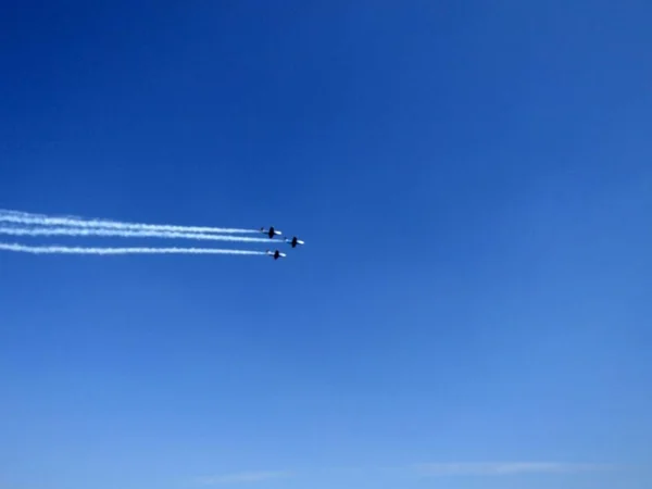 Three airplanes in the sky. photo — Stock Photo, Image