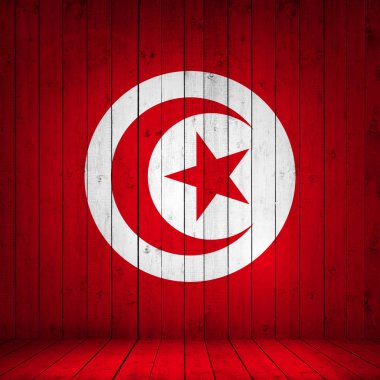  Ahşap arka plan - 3d çizim Tunus bayrağı