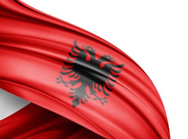 Beyaz arka plan - 3d çizim, metin kopyalama yeri olan Arnavutluk bayrağı   