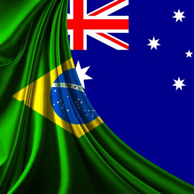  Brezilya bayrak kumaş ve Avustralya bayrak arka plan