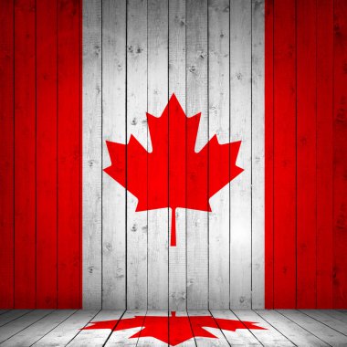Ahşap arka plan - 3d çizim Kanada bayrağı