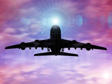 karanlık gökte uçan uçak silueti 