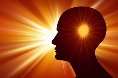 Soyut. Güneş ile insan kafası. İllüstrasyon