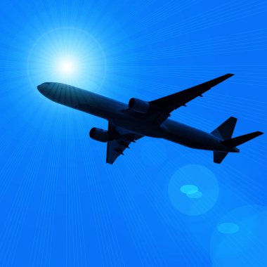 karanlık gökte uçan uçak silueti 