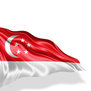Beyaz arka plan - 3d çizim, metin kopyalama yeri olan Singapur bayrağı    