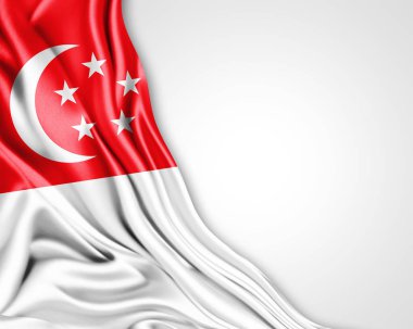 Beyaz arka plan - 3d çizim, metin kopyalama yeri olan Singapur bayrağı 