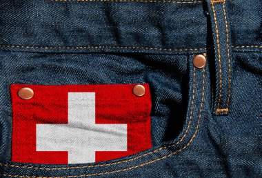 İsviçre bayrağı üzerinde kot pantolon - 3d resimde arka plan