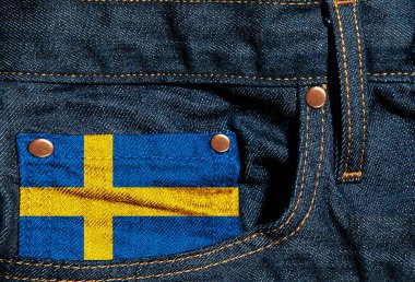İsveç bayrağı üzerinde kot pantolon - 3d resimde arka plan