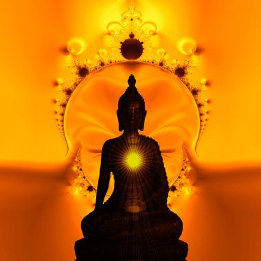 Buddha ve güneş heykeli. Dini kavramı - illüstrasyon