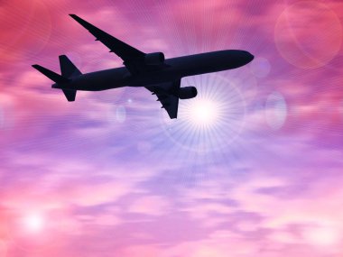 karanlık gökte uçan uçak silueti 