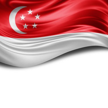 Beyaz arka plan - 3d çizim, metin kopyalama yeri olan Singapur bayrağı    