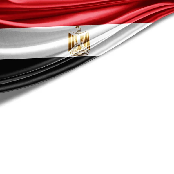 Vlag Van Egypte Met Kopie Ruimte Voor Tekst Witte Achtergrond — Stockfoto