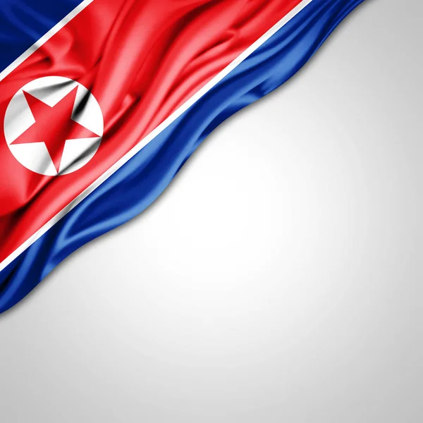 Kuzey Kore Bayrağı Kopya Alanı Metni Üzerinde Beyaz Arka Plan — Stok fotoğraf