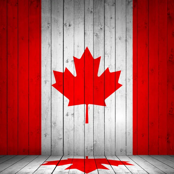 Ahşap arka plan - 3d çizim Kanada bayrağı
