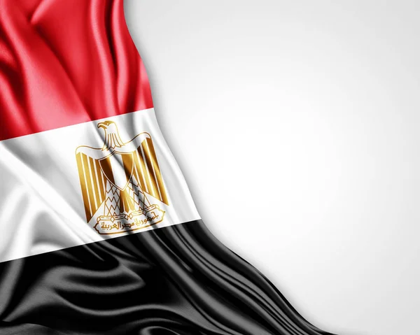 Vlag Van Egypte Met Kopie Ruimte Voor Tekst Witte Achtergrond — Stockfoto