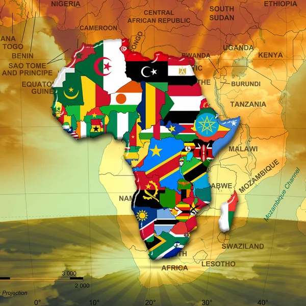 Continente Africano Feito Bandeiras Ilustração — Fotografia de Stock