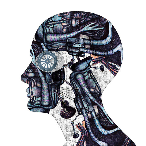  human head, abstract background - 3D illustration