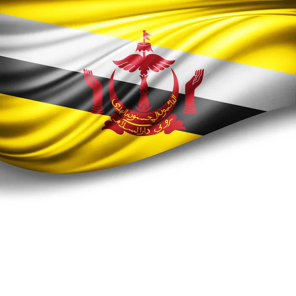 Brunei Bayrağı Kopya Alanı Metni Üzerinde Beyaz Arka Plan Çizim — Stok fotoğraf