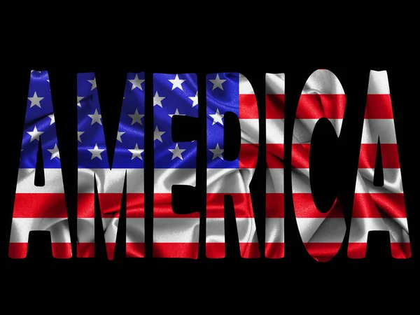 Американский Флаг Текстом Ткани Черным Фоном — стоковое фото