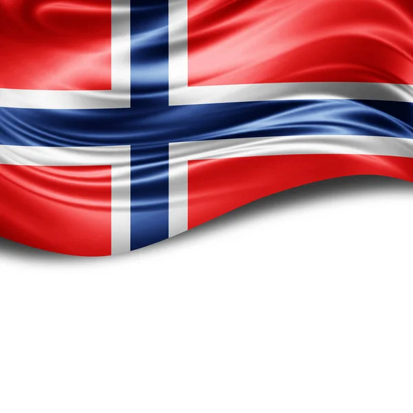 Vlag Van Noorwegen Met Kopie Ruimte Voor Tekst Witte Achtergrond — Stockfoto