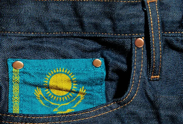Vlag Van Kazachstan Jeans Achtergrond Illustratie — Stockfoto