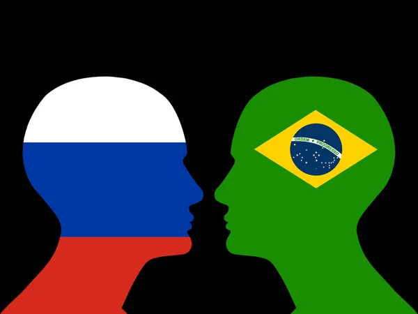ブラジルの旗とロシアを持つ人間の頭 — ストック写真