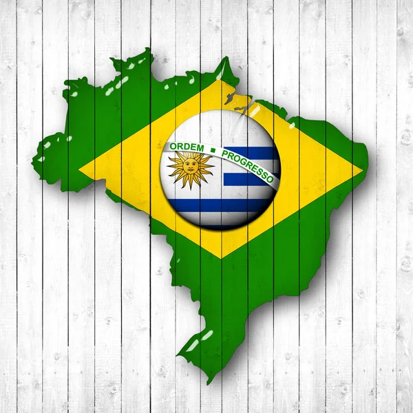 Bandeiras Brasil Uruguai Mapa Com Espaço Cópia Para Seu Texto — Fotografia de Stock