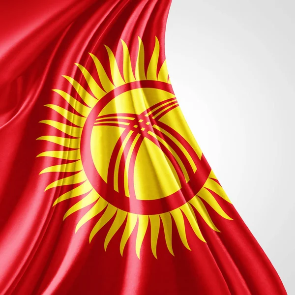 Vlag Van Kirgizië Met Kopie Ruimte Voor Tekst Witte Achtergrond — Stockfoto