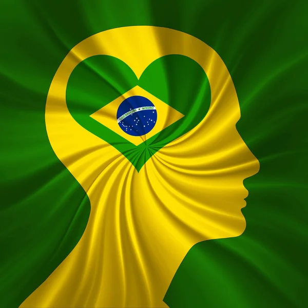 Människans Huvud Och Brasilien Flagga Med Kopia Utrymme För Din — Stockfoto