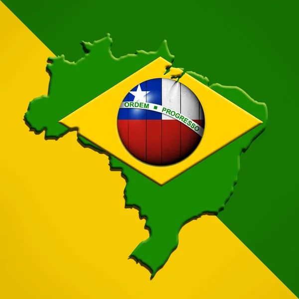 巴西和智利国旗 地图与您的文本或图像的复制空间 — 图库照片