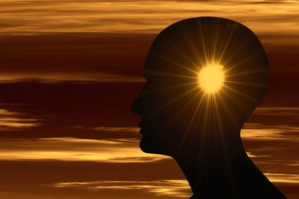 Soyut. Güneş ile insan kafası. İllüstrasyon