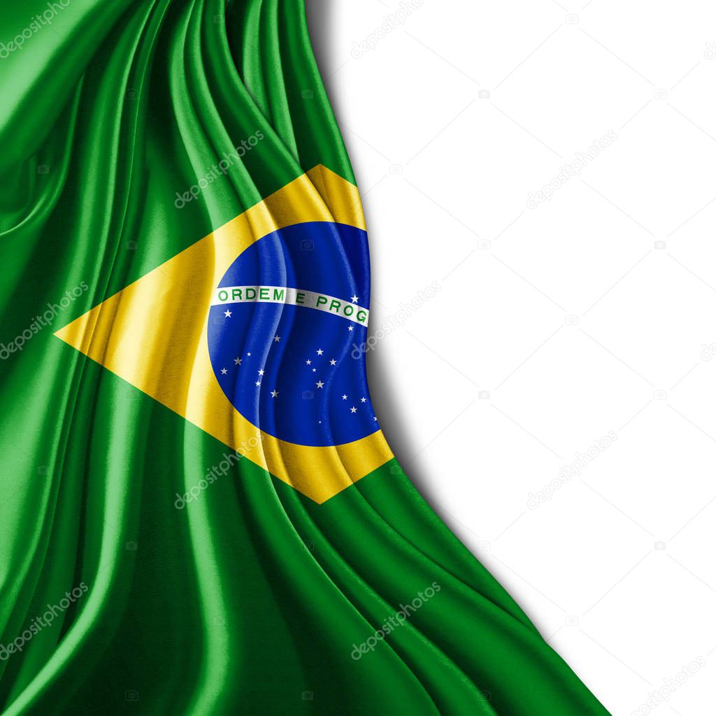 Brazil flag of silk with copyspace for your text or images and white background