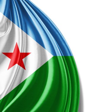 Cibuti bayrağı kopya alanı metni üzerinde beyaz arka plan - 3d çizim ile    