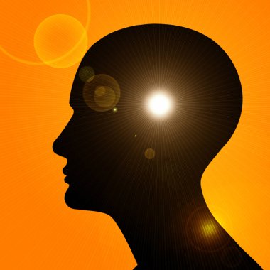 Dini kavramı. Güneş ile insan kafası. İllüstrasyon