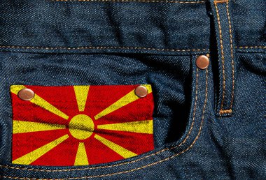 Makedonya bayrağı üzerinde kot pantolon - 3d resimde arka plan