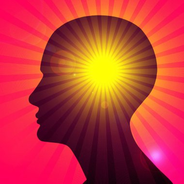 Dini kavramı. Güneş ile insan kafası. İllüstrasyon